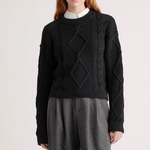 Like new! Quince Cotton Cropped Cable Crew Sweater, Black, XS